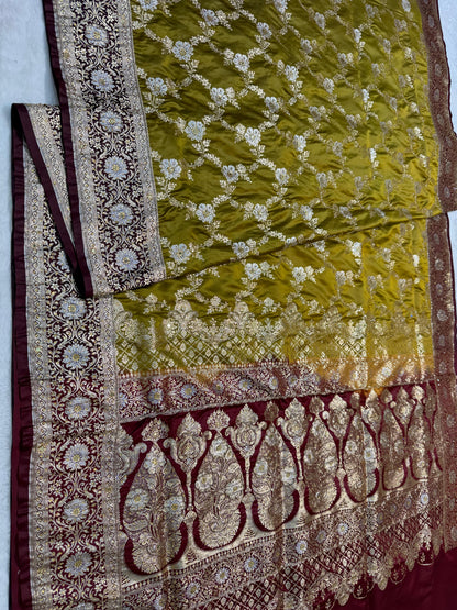 Gold Satan Katan Handwork Premium Banarasi Silk Saree