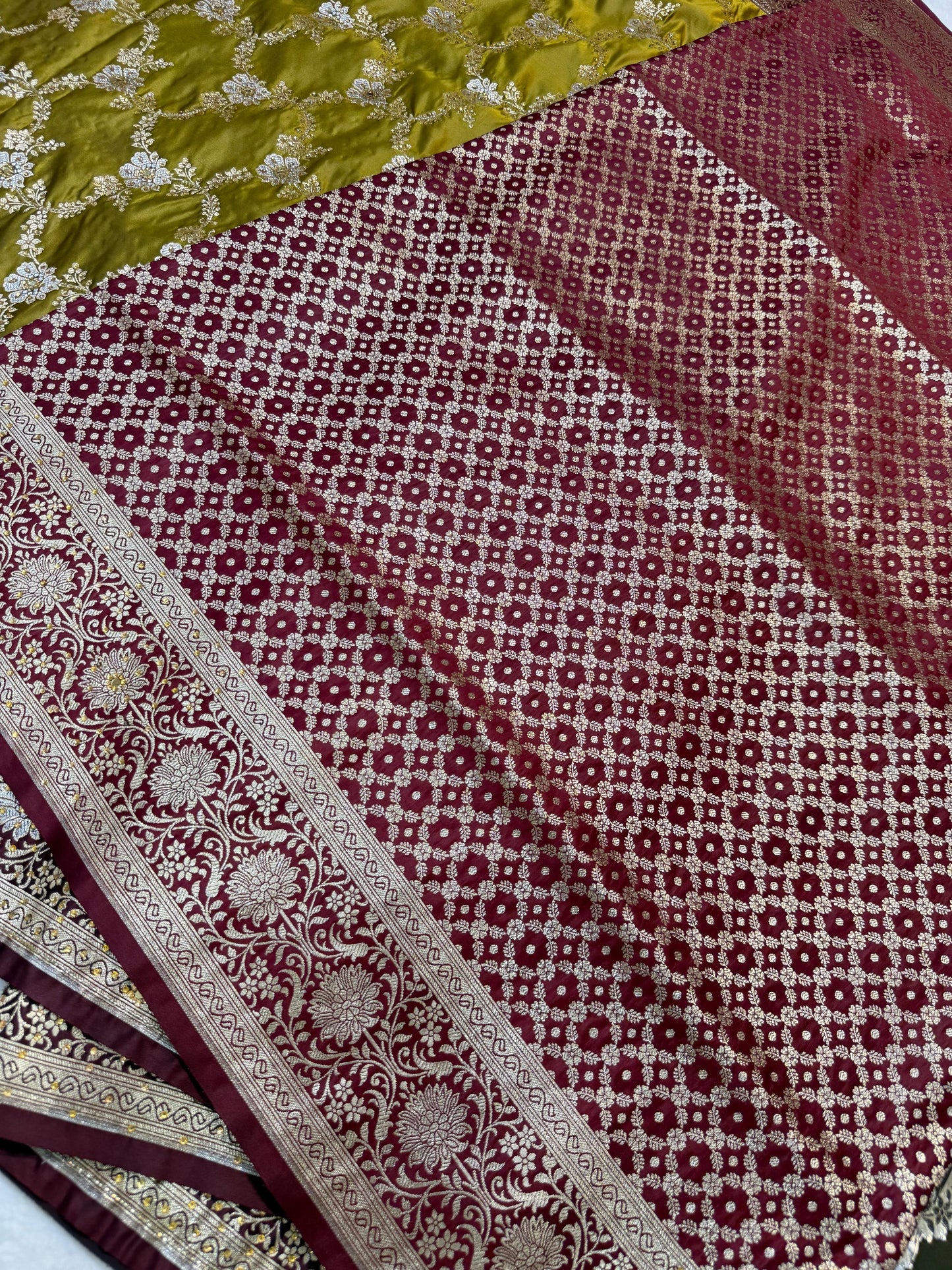 Gold Satan Katan Handwork Premium Banarasi Silk Saree