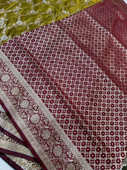 Gold Satan Katan Handwork Premium Banarasi Silk Saree