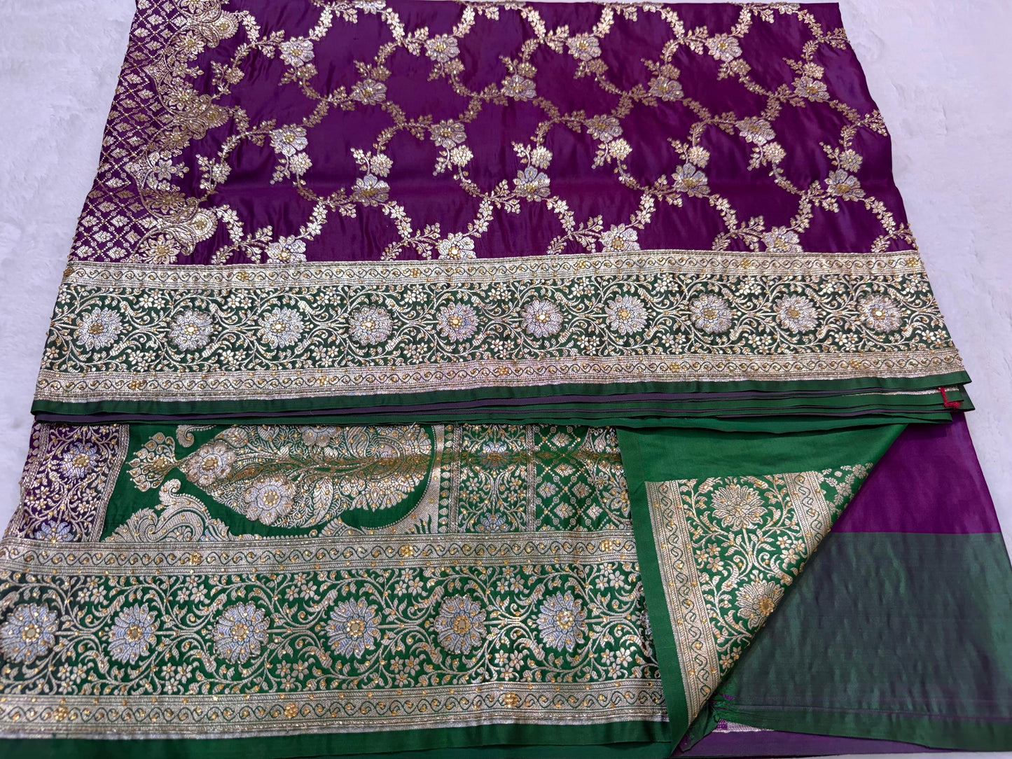 Magenta Satan Katan Handwork Premium Banarasi Silk Saree