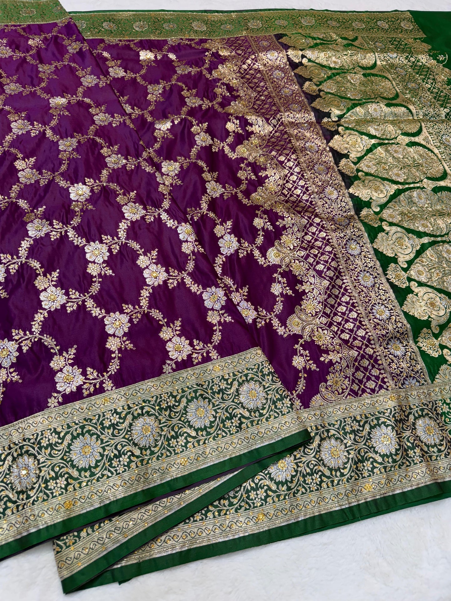 Magenta Satan Katan Handwork Premium Banarasi Silk Saree