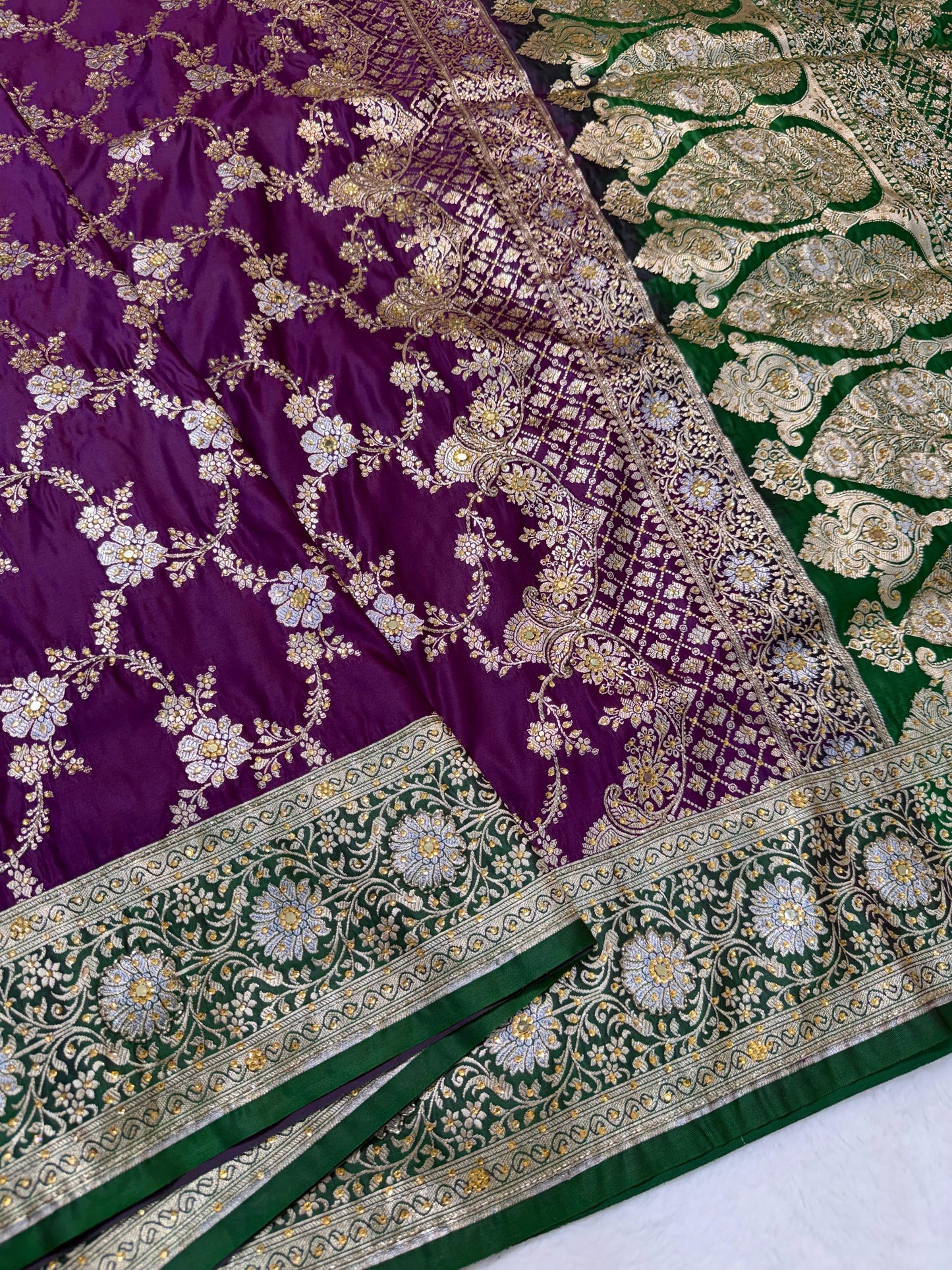 Magenta Satan Katan Handwork Premium Banarasi Silk Saree