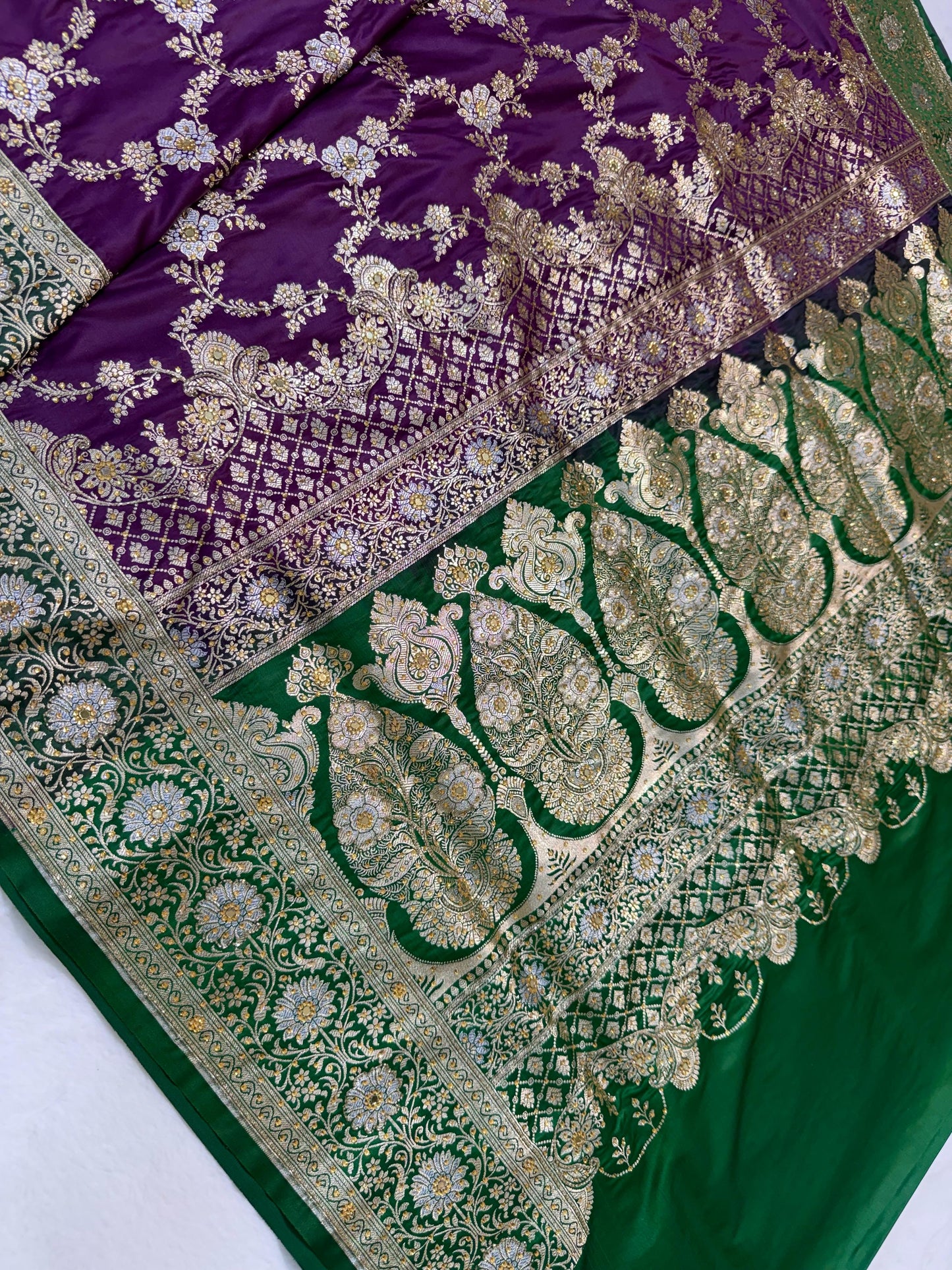 Magenta Satan Katan Handwork Premium Banarasi Silk Saree