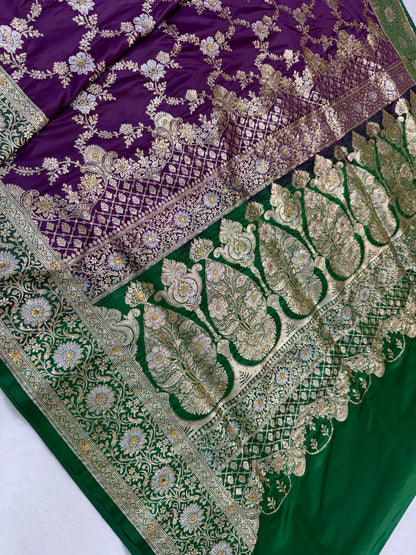 Magenta Satan Katan Handwork Premium Banarasi Silk Saree