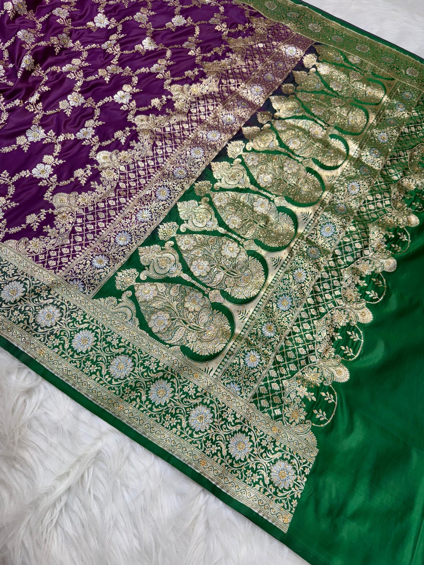 Magenta Satan Katan Handwork Premium Banarasi Silk Saree