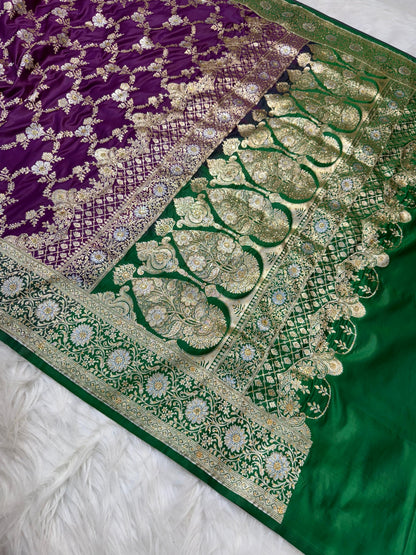 Magenta Satan Katan Handwork Premium Banarasi Silk Saree