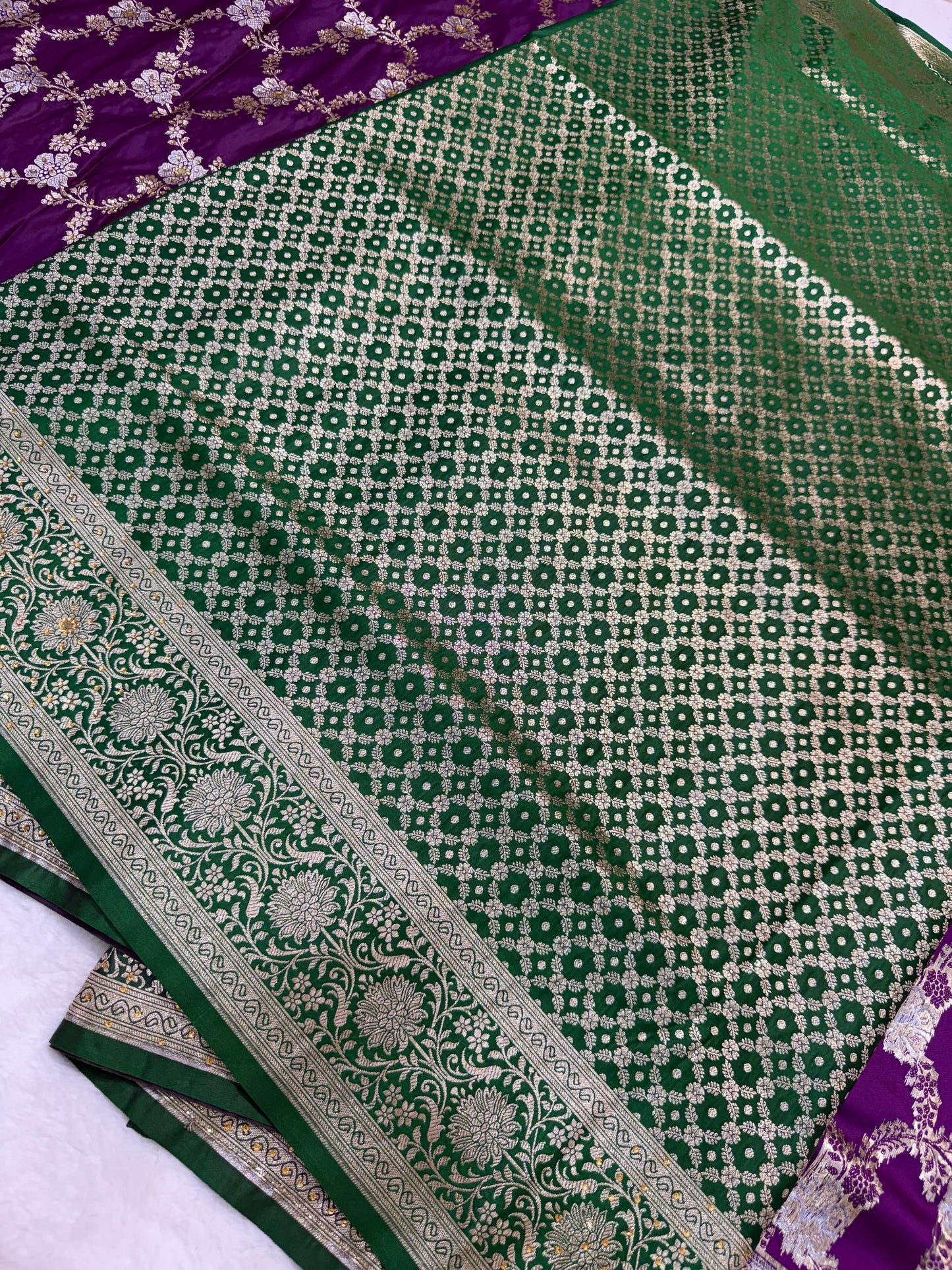 Magenta Satan Katan Handwork Premium Banarasi Silk Saree