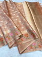 Peach Tissue Kota Designer Embroidery Premium Banarasi Saree