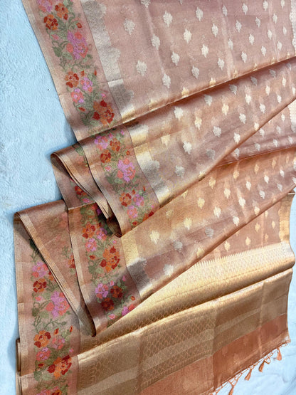 Peach Tissue Kota Designer Embroidery Premium Banarasi Saree