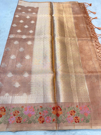Peach Tissue Kota Designer Embroidery Premium Banarasi Saree