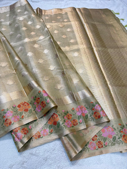 Pista Green Tissue Kota Designer Embroidery Premium Banarasi Saree