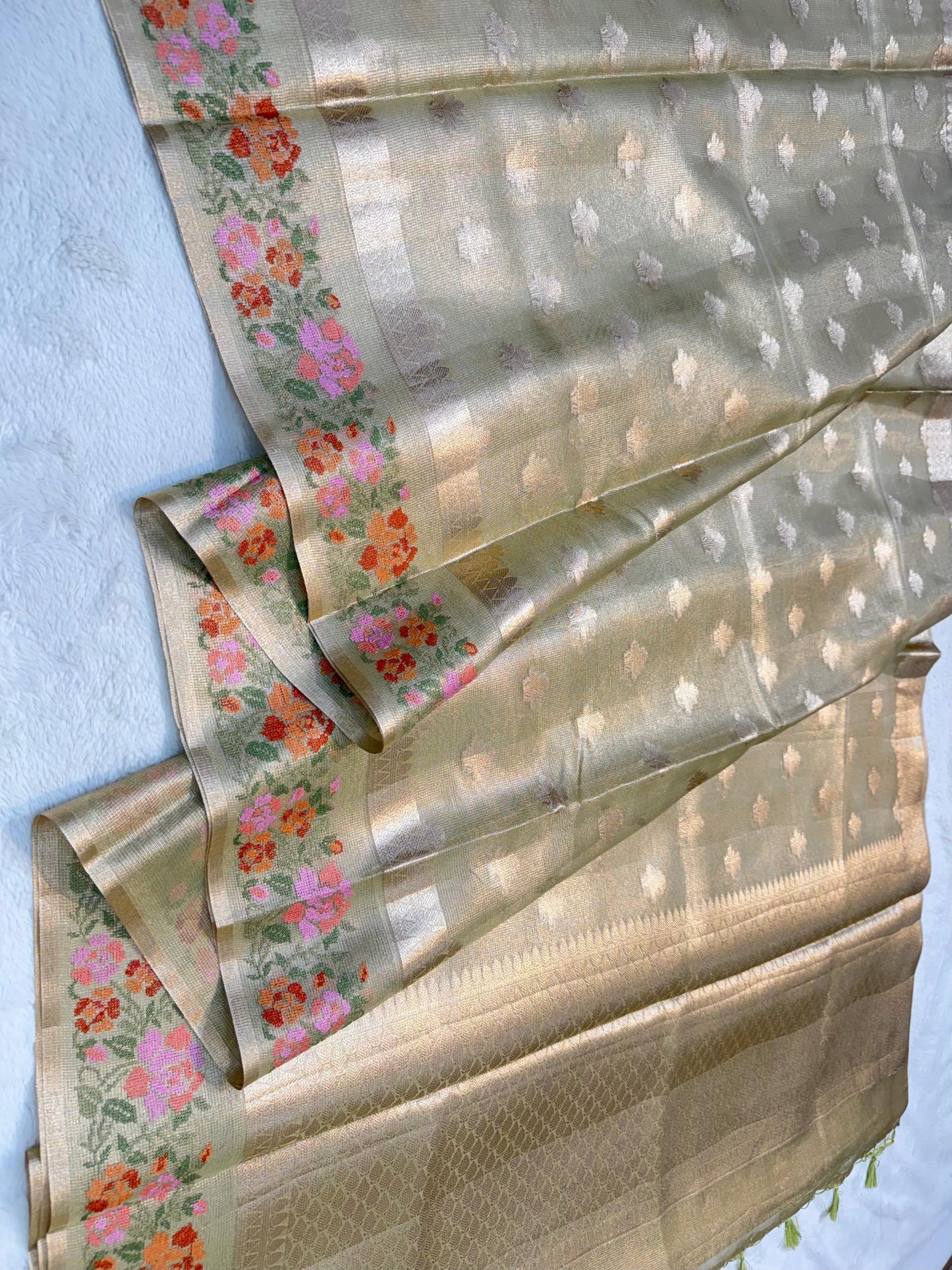 Pista Green Tissue Kota Designer Embroidery Premium Banarasi Saree
