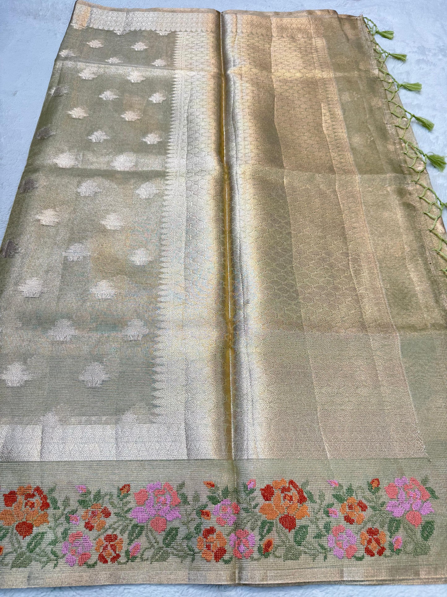 Pista Green Tissue Kota Designer Embroidery Premium Banarasi Saree