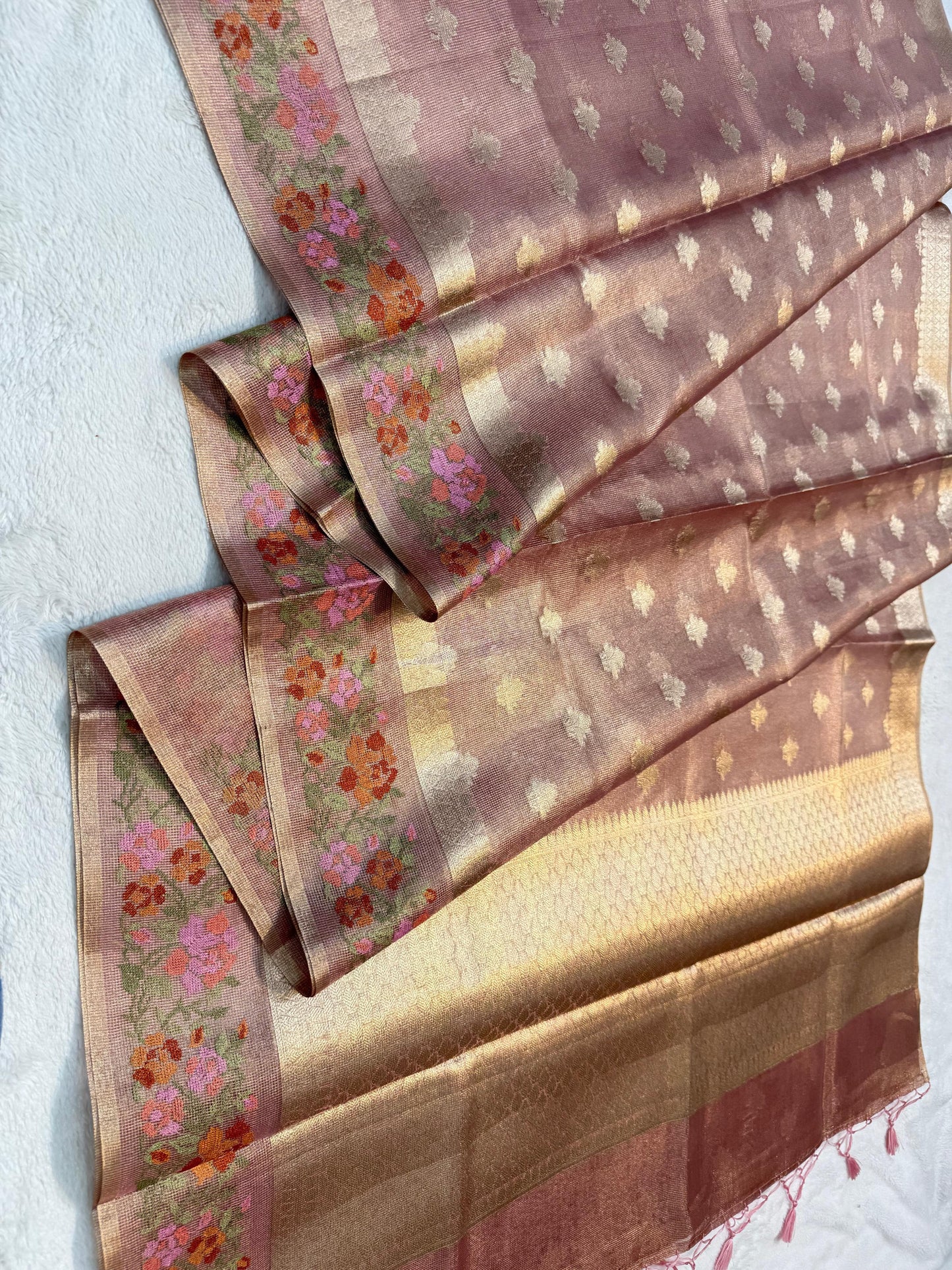 Pink Tissue Kota Designer Embroidery Premium Banarasi Saree