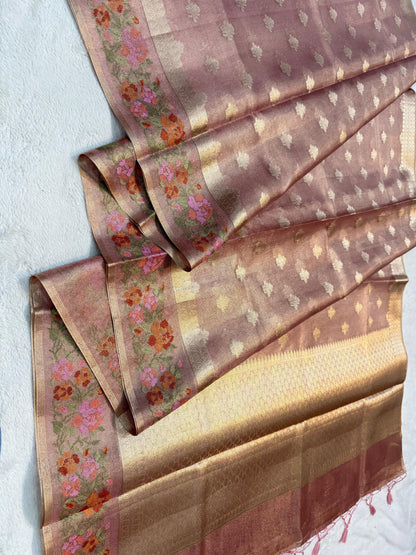 Pink Tissue Kota Designer Embroidery Premium Banarasi Saree