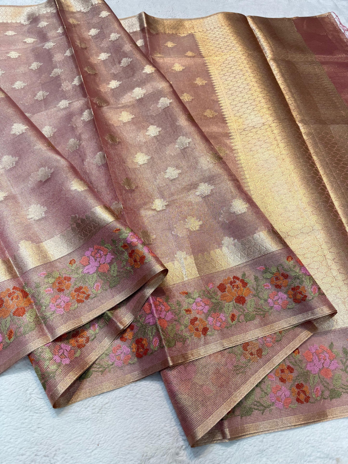 Pink Tissue Kota Designer Embroidery Premium Banarasi Saree