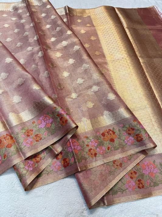 Pink Tissue Kota Designer Embroidery Premium Banarasi Saree