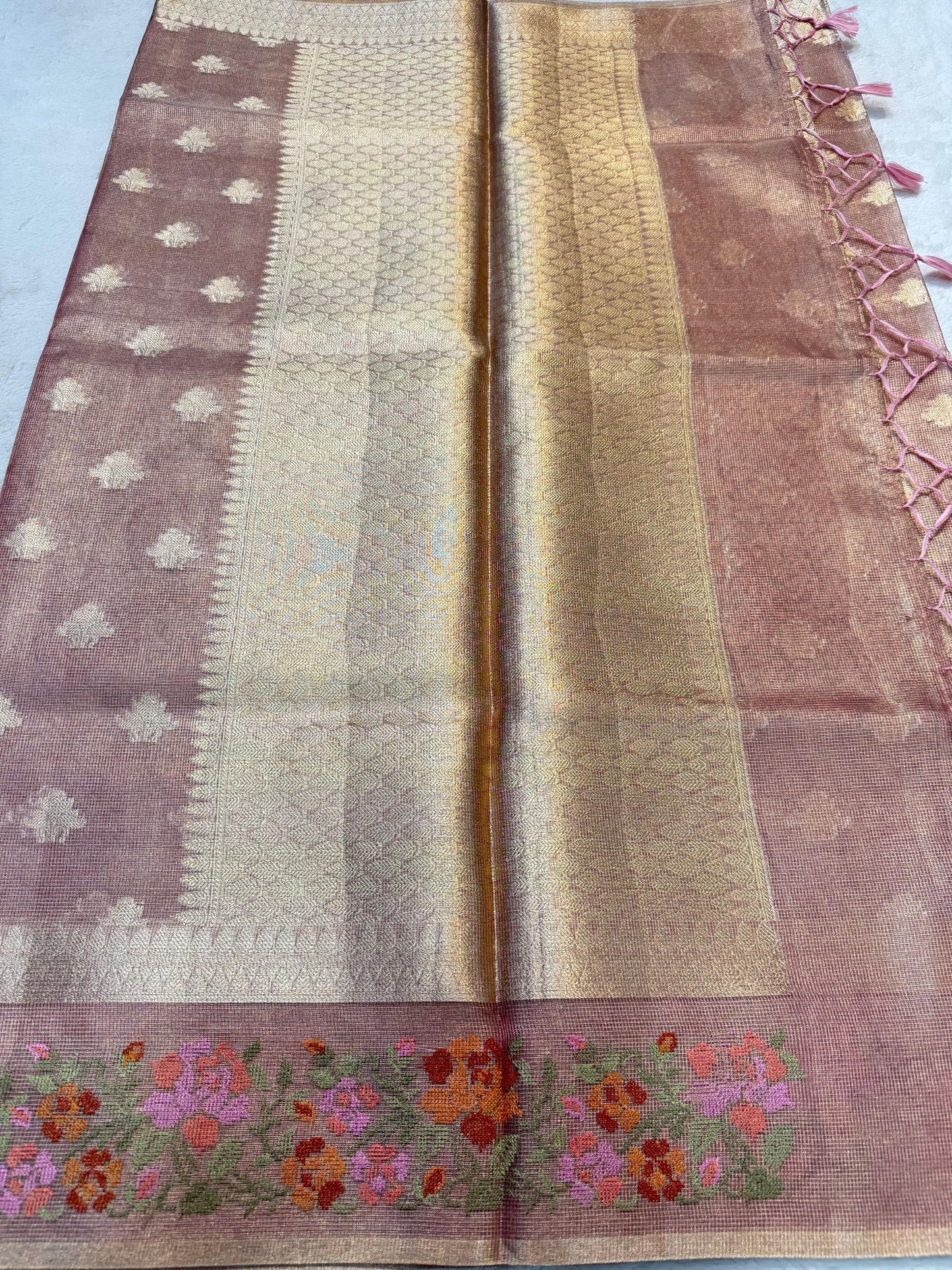 Pink Tissue Kota Designer Embroidery Premium Banarasi Saree