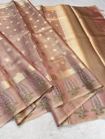 Pink Tissue Kota Designer Embroidery Premium Banarasi Saree