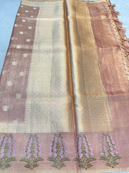 Pink Tissue Kota Designer Embroidery Premium Banarasi Saree