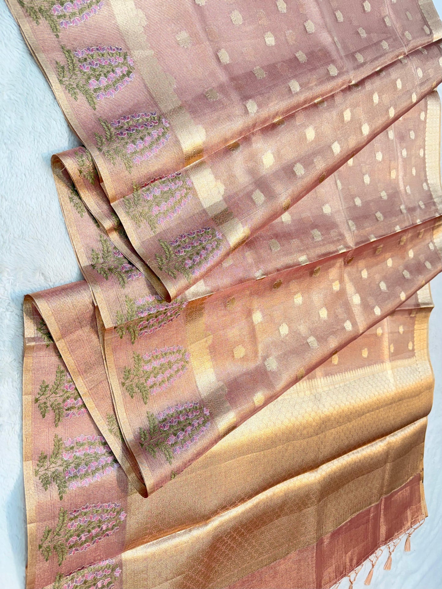 Pink Tissue Kota Designer Embroidery Premium Banarasi Saree