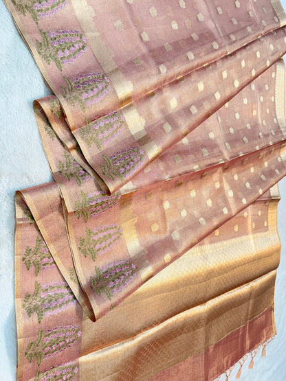 Pink Tissue Kota Designer Embroidery Premium Banarasi Saree
