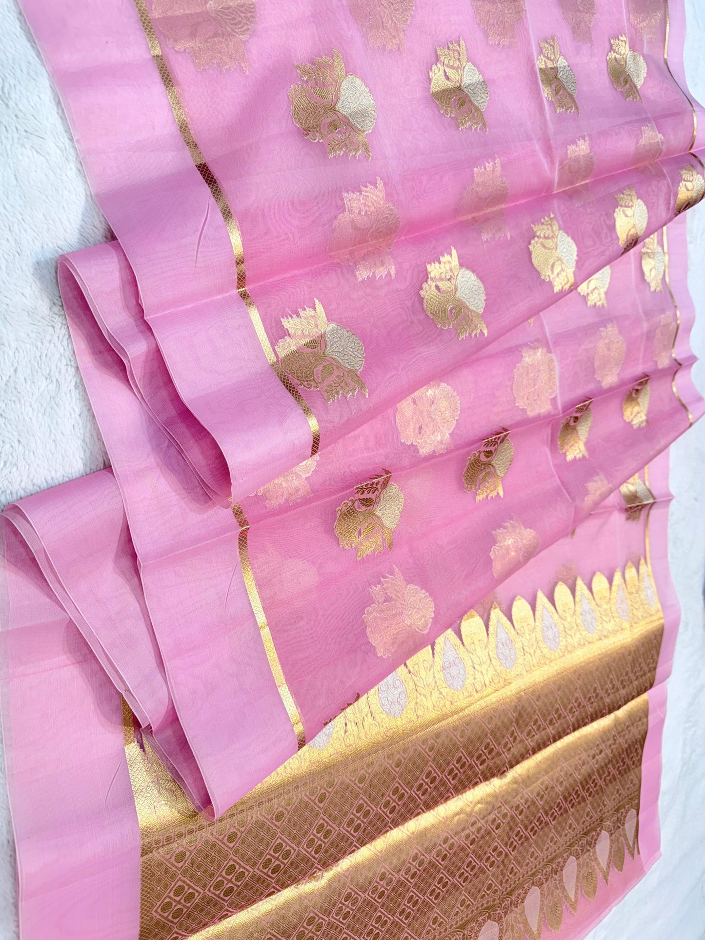Pink Kora Organza Banarasi Saree