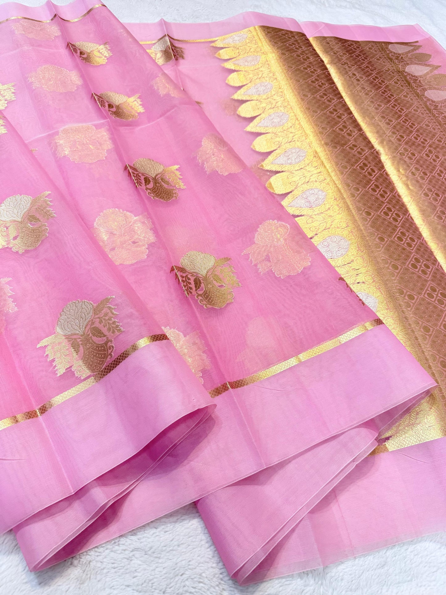 Pink Kora Organza Banarasi Saree