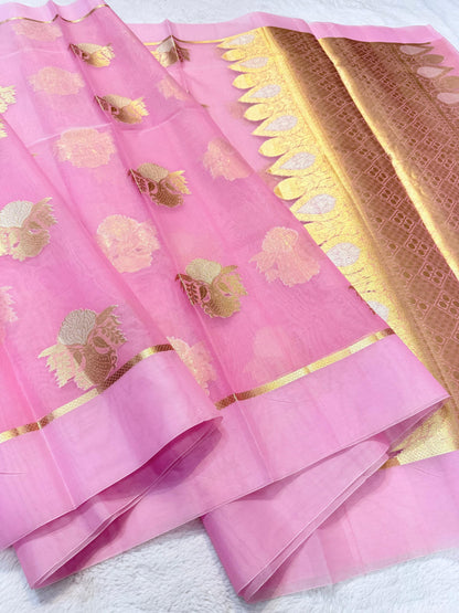 Pink Kora Organza Banarasi Saree