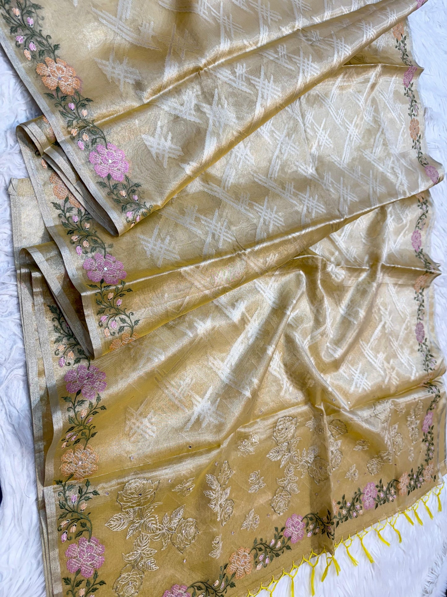 Gold Tissue Embroidery Handwork Premium Banarasi Saree