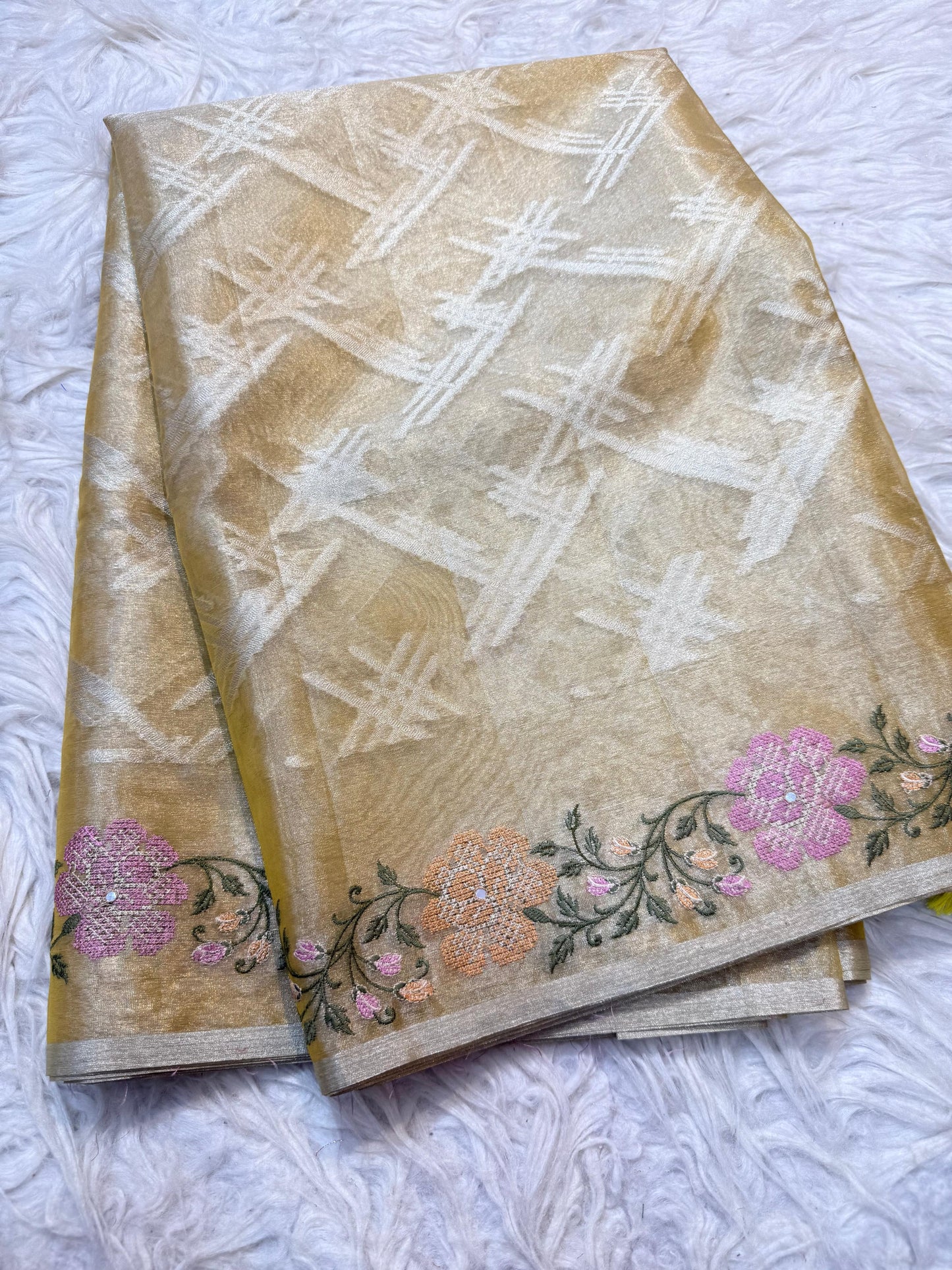 Gold Tissue Embroidery Handwork Premium Banarasi Saree