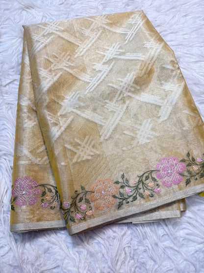 Gold Tissue Embroidery Handwork Premium Banarasi Saree