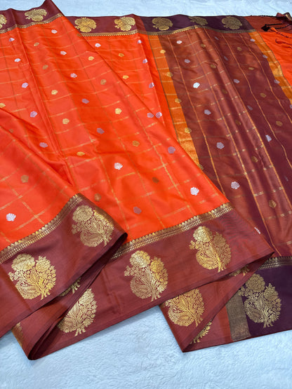 Orange Soft Silk Banarasi Saree