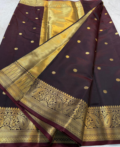 Wine Soft Silk Banarasi Saree