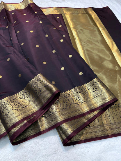 Wine Soft Silk Banarasi Saree