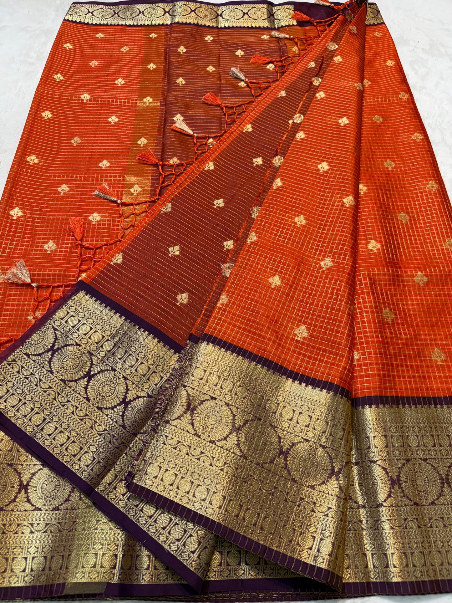 Orange Silk Banarasi Saree