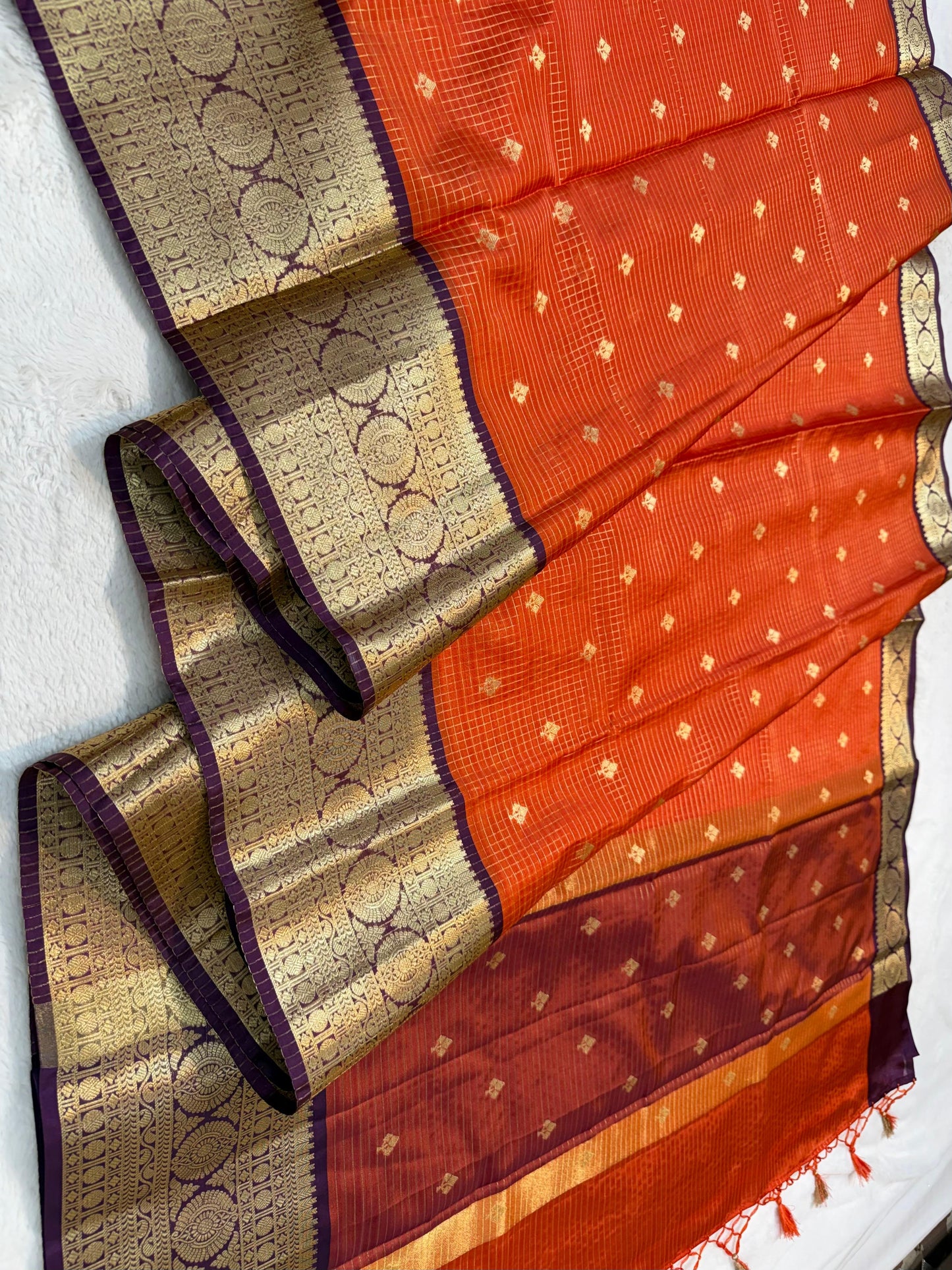 Orange Silk Banarasi Saree