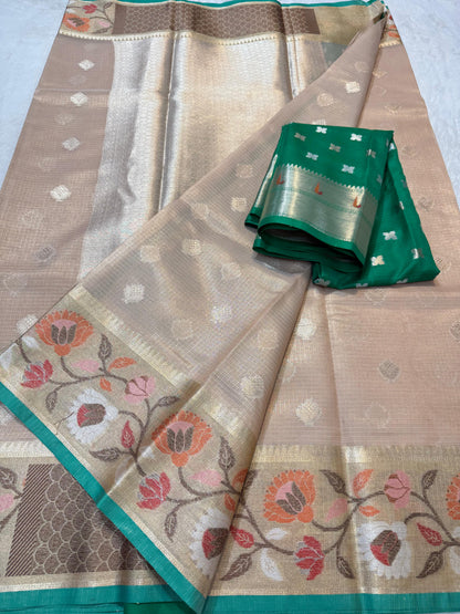 Peach Tissue Kota Paithani Border Premium Banarasi Saree