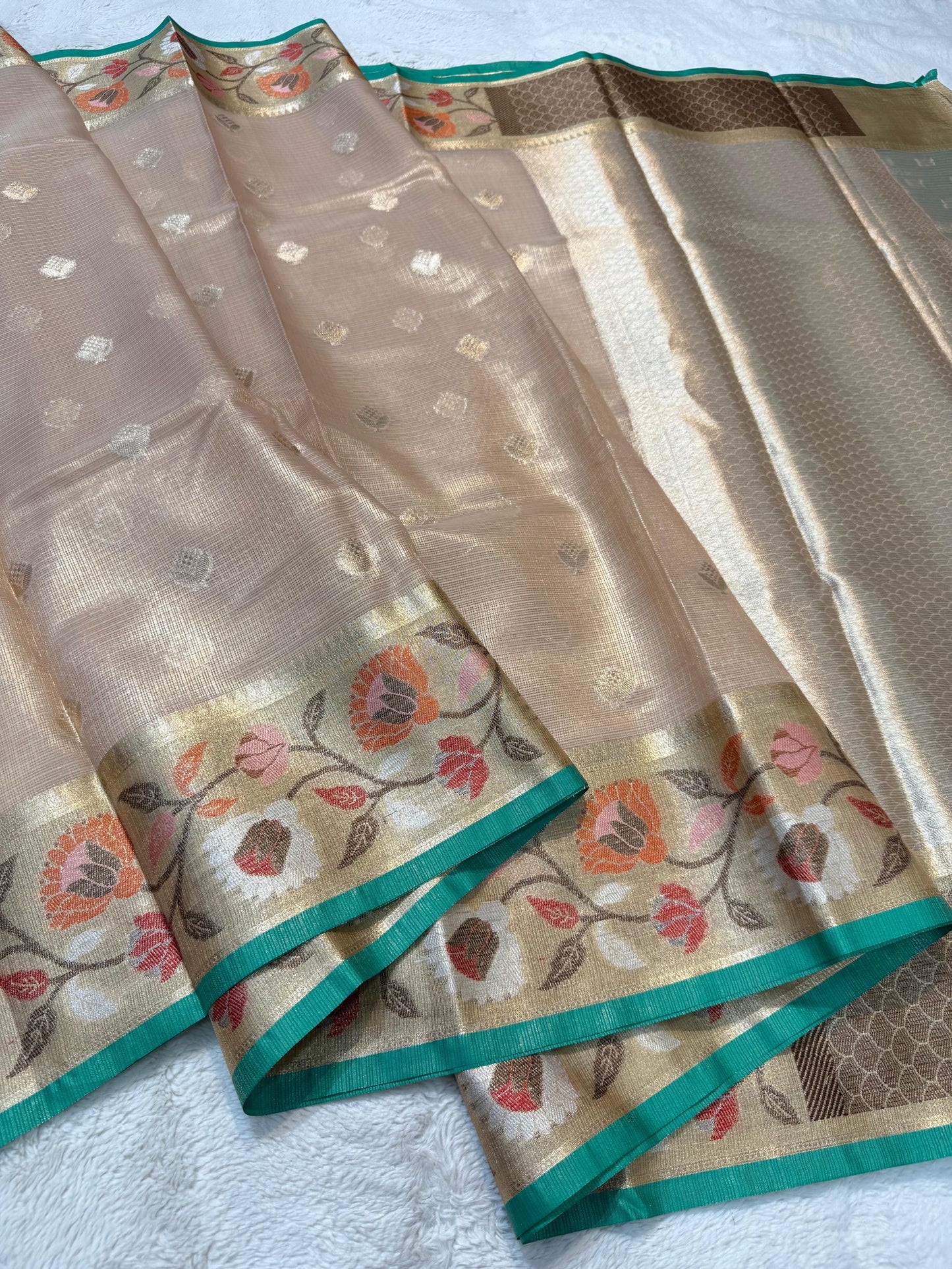 Peach Tissue Kota Paithani Border Premium Banarasi Saree