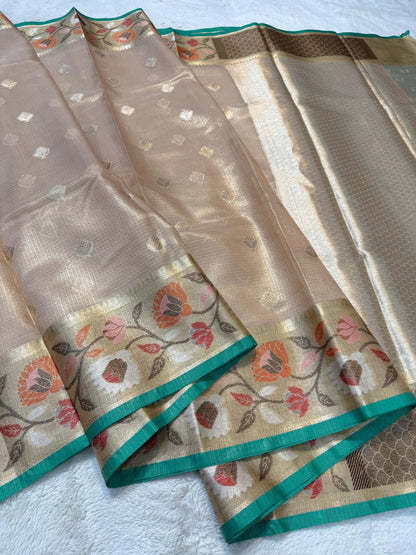 Peach Tissue Kota Paithani Border Premium Banarasi Saree