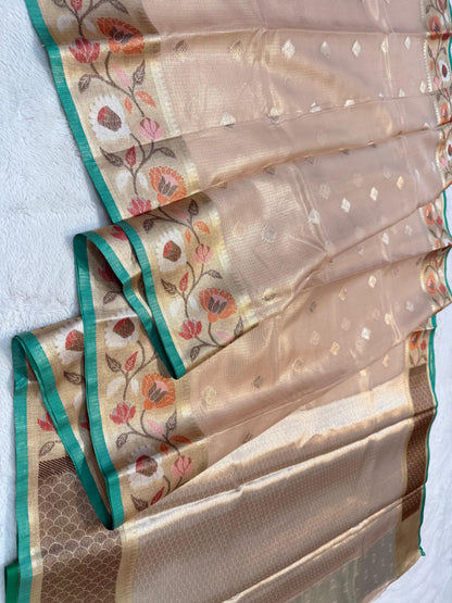 Peach Tissue Kota Paithani Border Premium Banarasi Saree