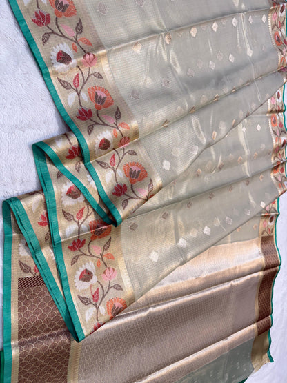 Sea Green Tissue Kota Paithani Border Premium Banarasi Saree