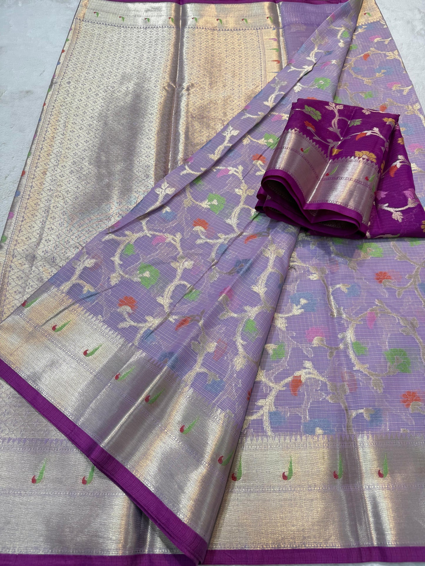 Lovender Cotton Kota Paithani Border Premium Banarasi Saree
