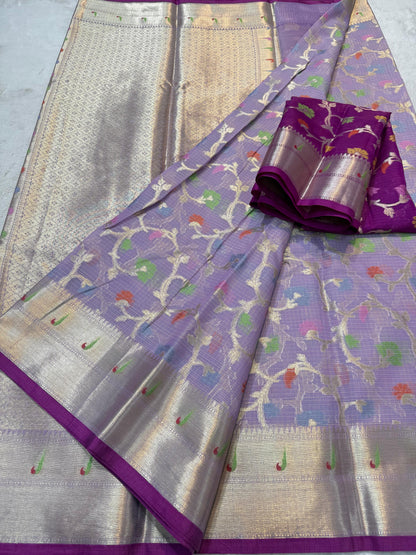 Lovender Cotton Kota Paithani Border Premium Banarasi Saree