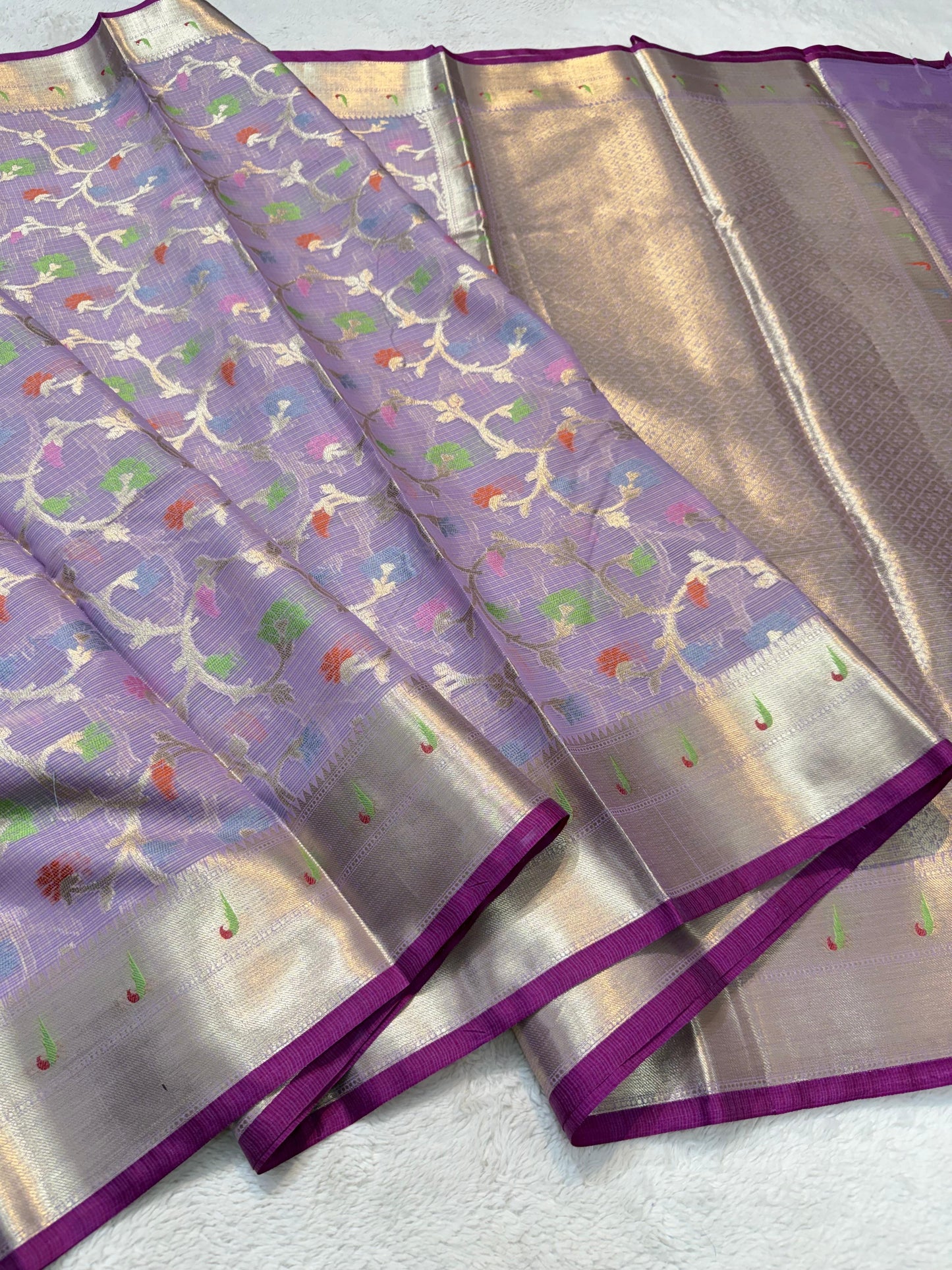 Lovender Cotton Kota Paithani Border Premium Banarasi Saree