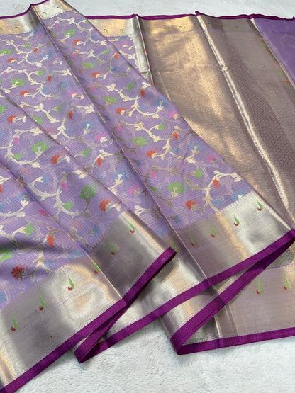 Lovender Cotton Kota Paithani Border Premium Banarasi Saree