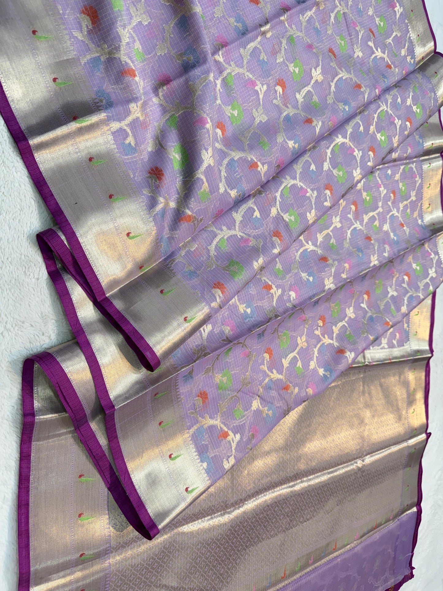 Lovender Cotton Kota Paithani Border Premium Banarasi Saree