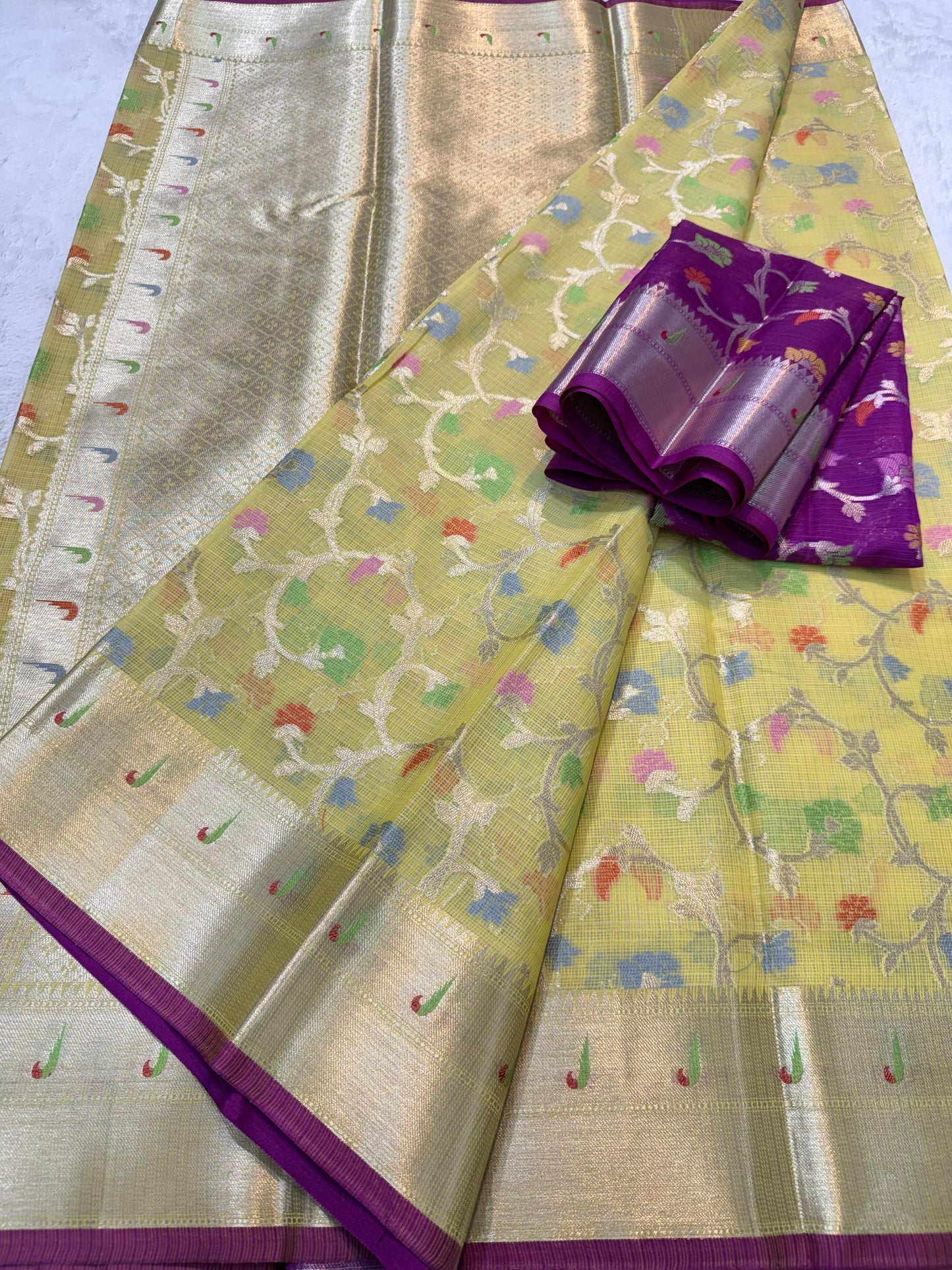 Gold Cotton Kota Paithani Border Premium Banarasi Saree
