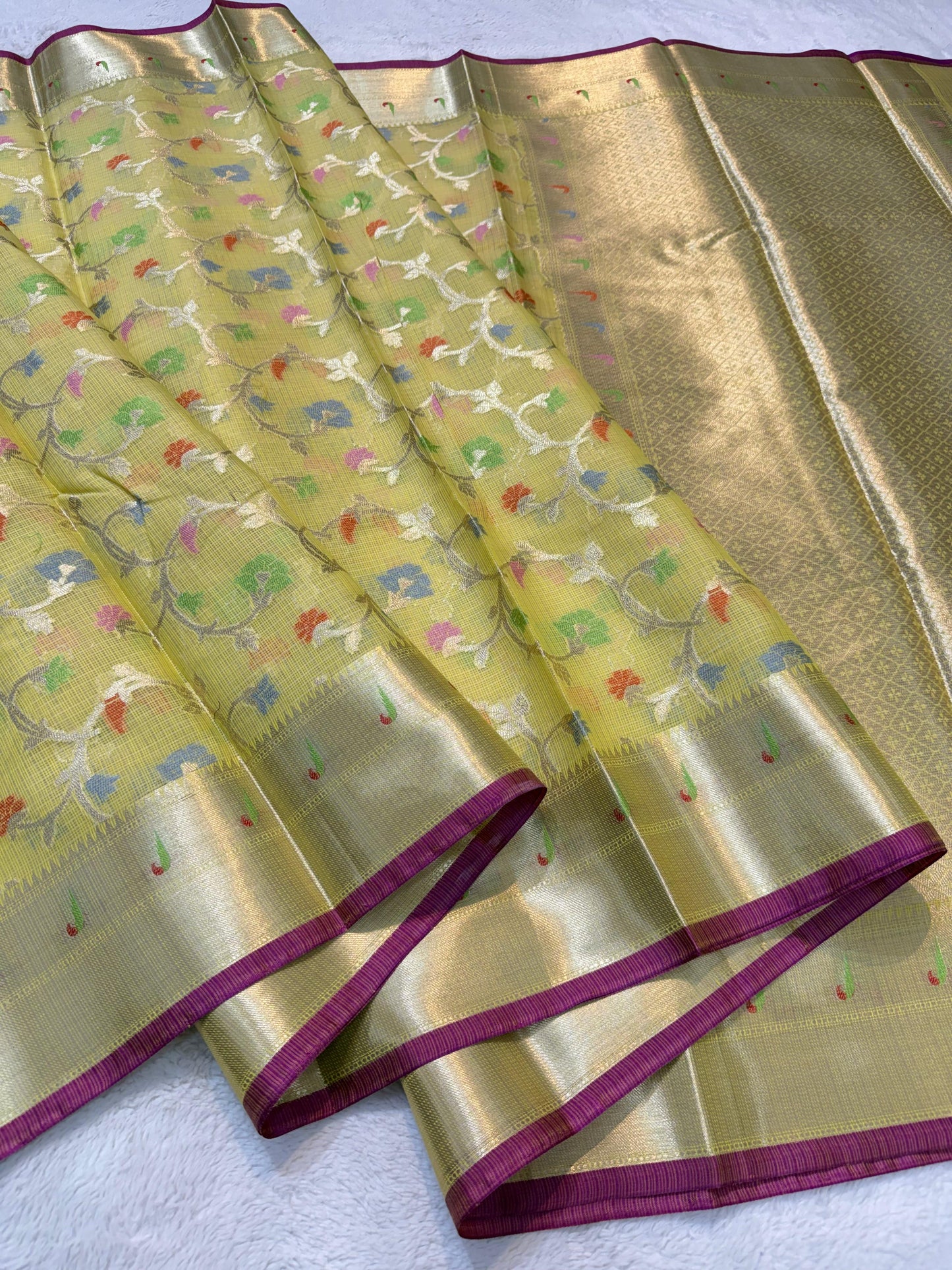 Gold Cotton Kota Paithani Border Premium Banarasi Saree