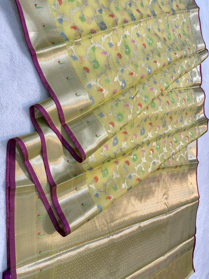 Gold Cotton Kota Paithani Border Premium Banarasi Saree
